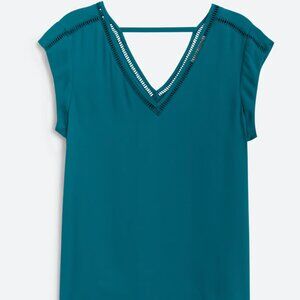 NEW Les Serein Teal V-Neck Blouse Small
